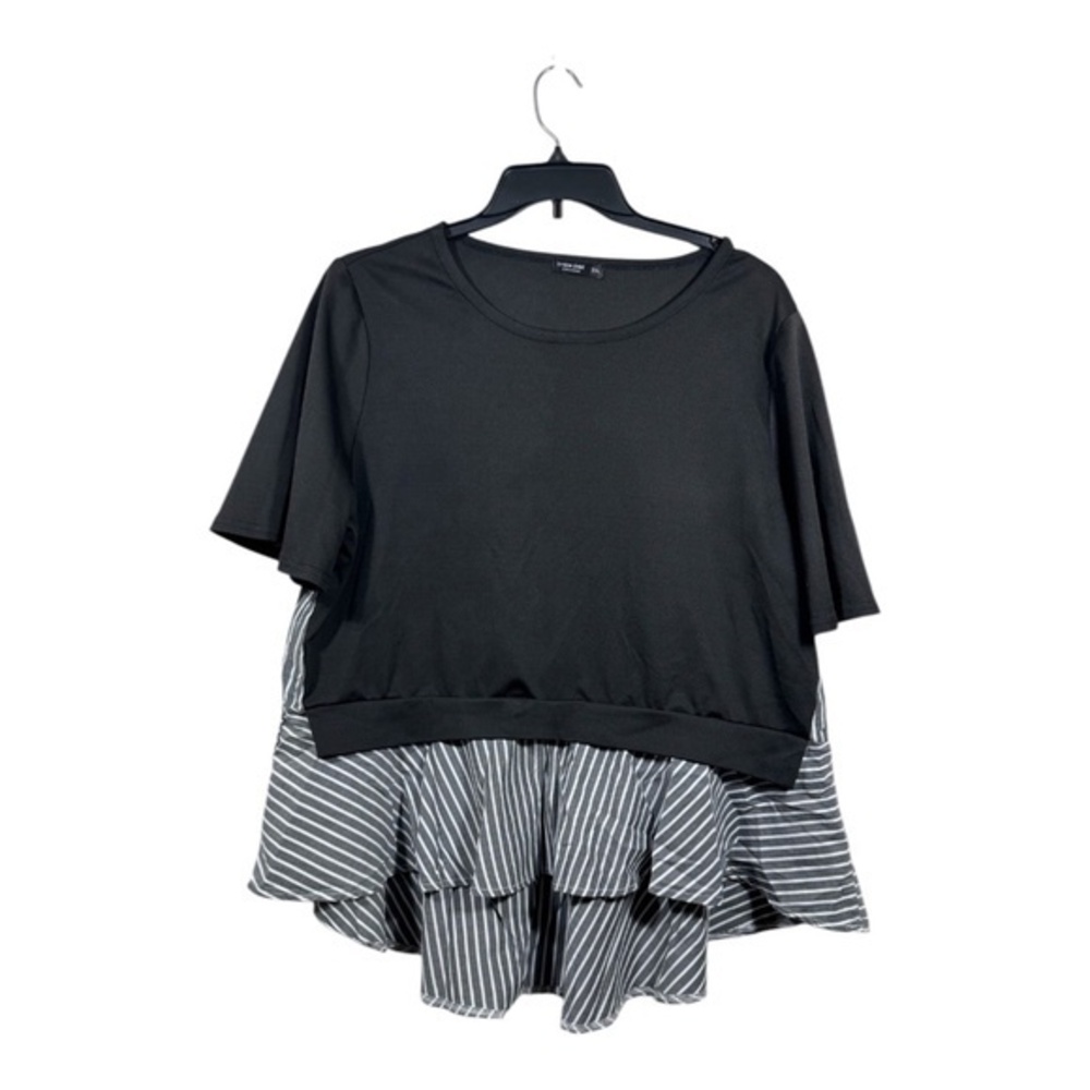 Shein Curve Womens Tunic Top Size 2XL Black White Layered Oversized Minimalist